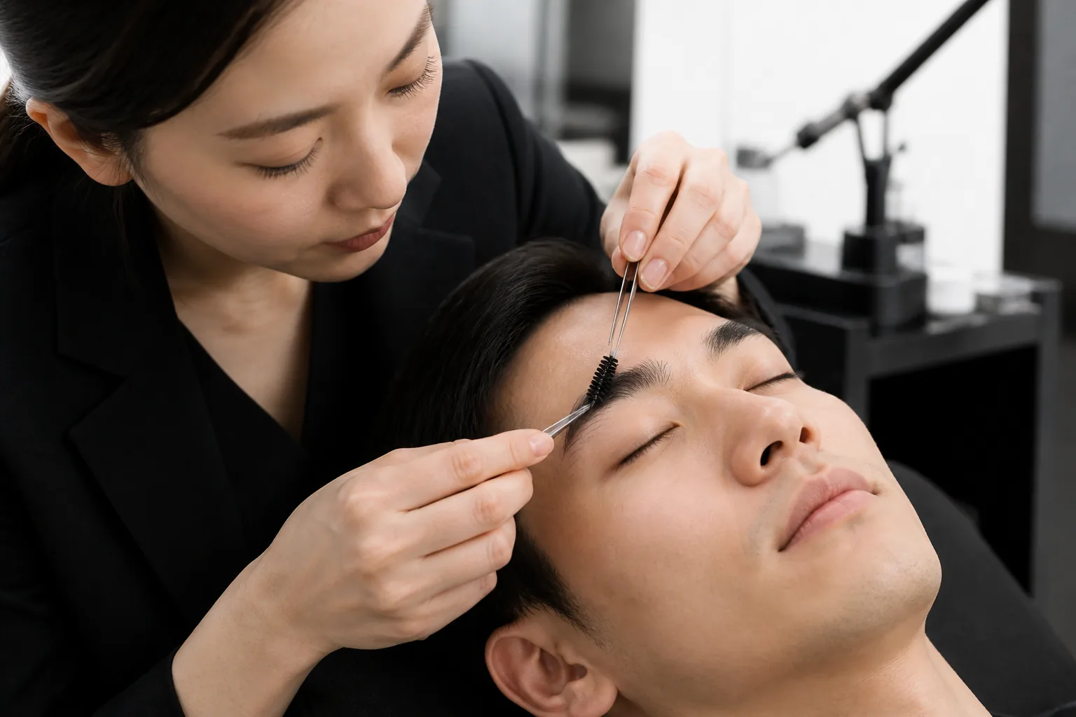 眉毛を一本ずつ整える施術